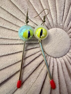Handmade Eyeball Dangle Earrings with a match design.